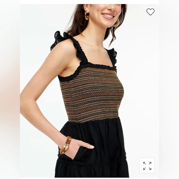 J Crew NWT Smocked tiered mini dress. Black size small - Picture 3 of 8